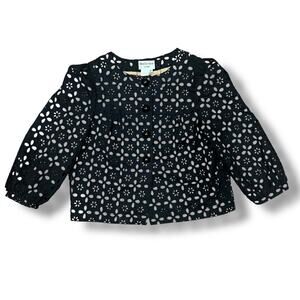 Charles Gray London Eyelet Jacket Sz Medium Cropped Cotton Lined 3/4 Sleeve